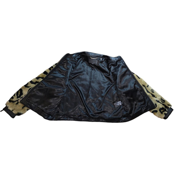 Karl Lagerfeld Leopard Print Bomber Jacket with Black Leather Trim - Picture 9 of 12